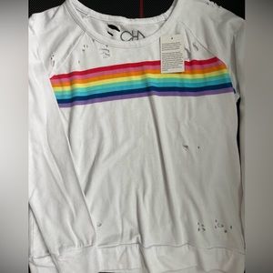 New Chaser Graphic Rainbow Stripe Distressed Sweatshirt